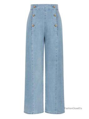 Vintage High Waisted Wide Leg Button Sailor Jeans
